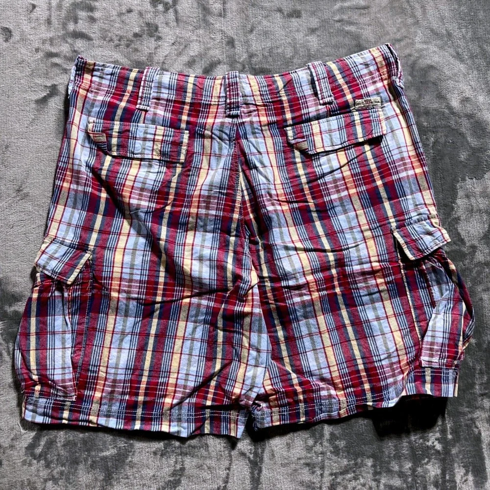 Polo Jeans Co Ralph Lauren Cargo Shorts Mens 40 Plaid Red Blue Cotton